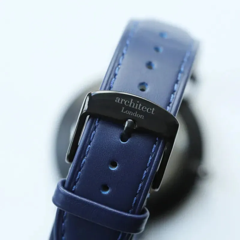 Modern Font Engraving - Men’s Minimalist Watch   Admiral Blue Strap