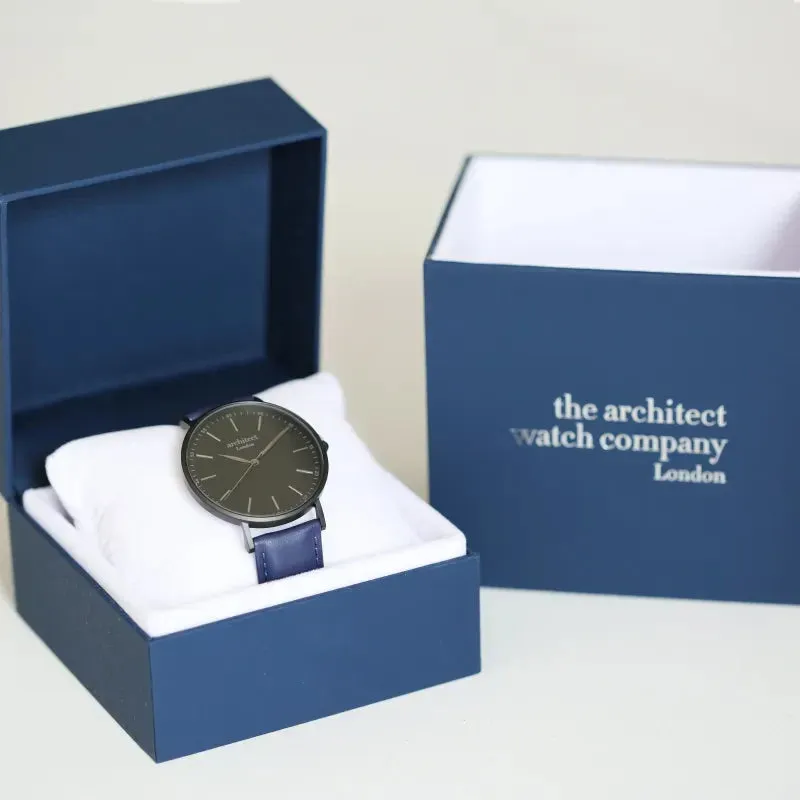 Modern Font Engraving - Men’s Minimalist Watch   Admiral Blue Strap