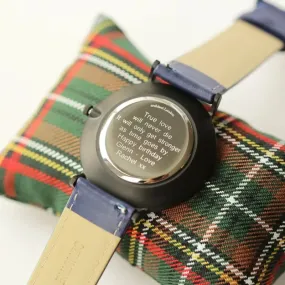 Modern Font Engraving - Men’s Minimalist Watch   Admiral Blue Strap