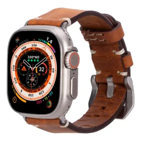 Modern Newport Band for Apple Watch Ultra 49mm, Golden Brown, Silver Hardware