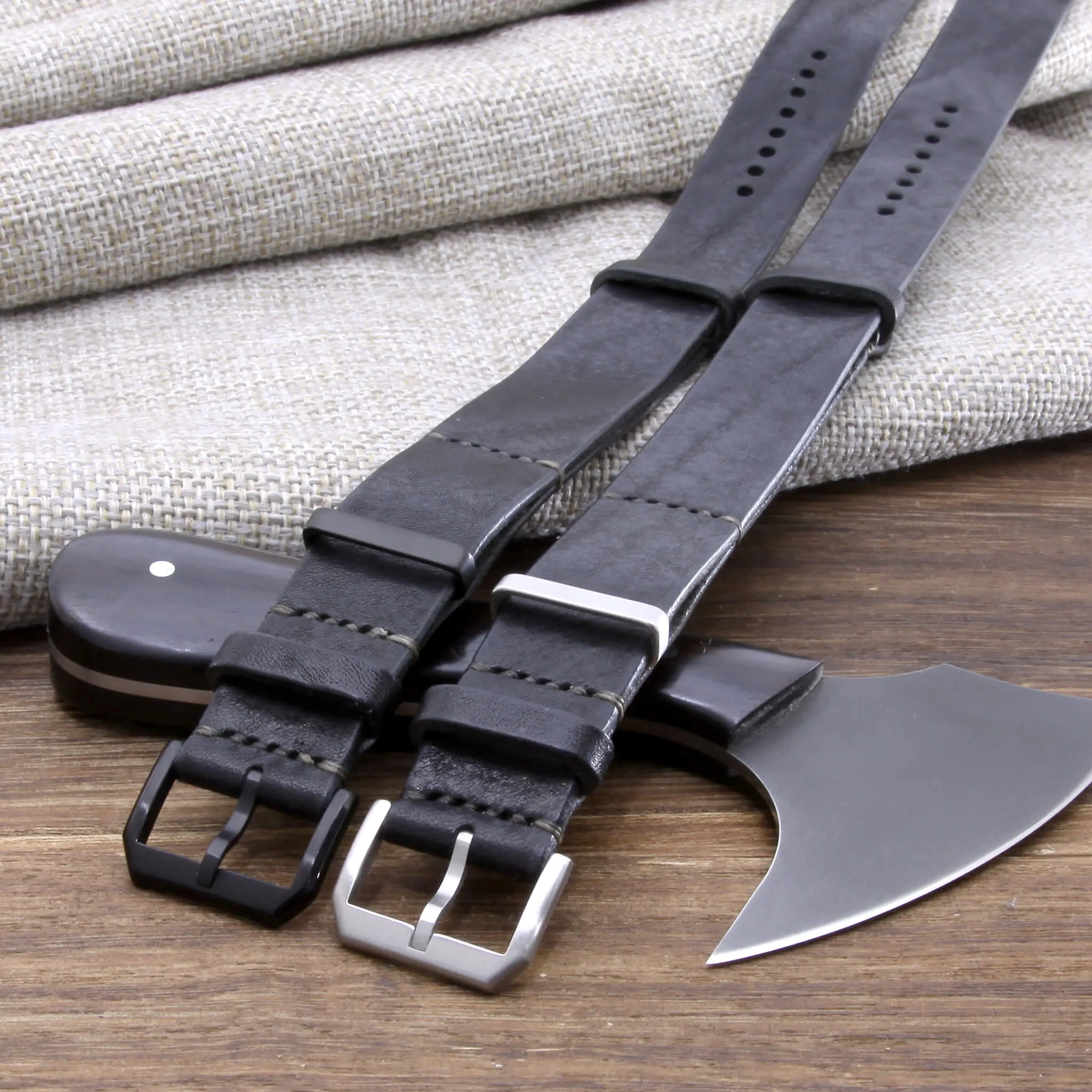 NAT2 Leather Watch Strap, Vintage Nero | Stylish
