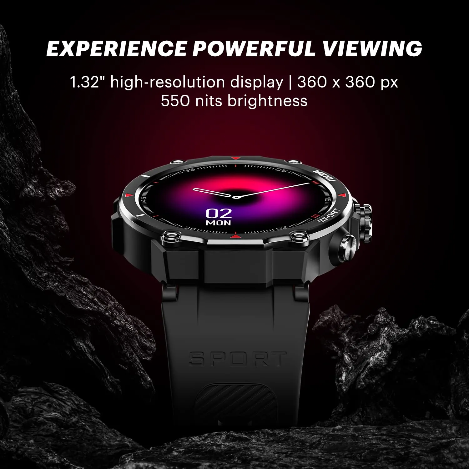 Noise Force Rugged & Sporty 1.32" Bluetooth Calling Smart Watch, 550 NITS, 7 days battery, AI voice assistance, Smart Watch for Men
