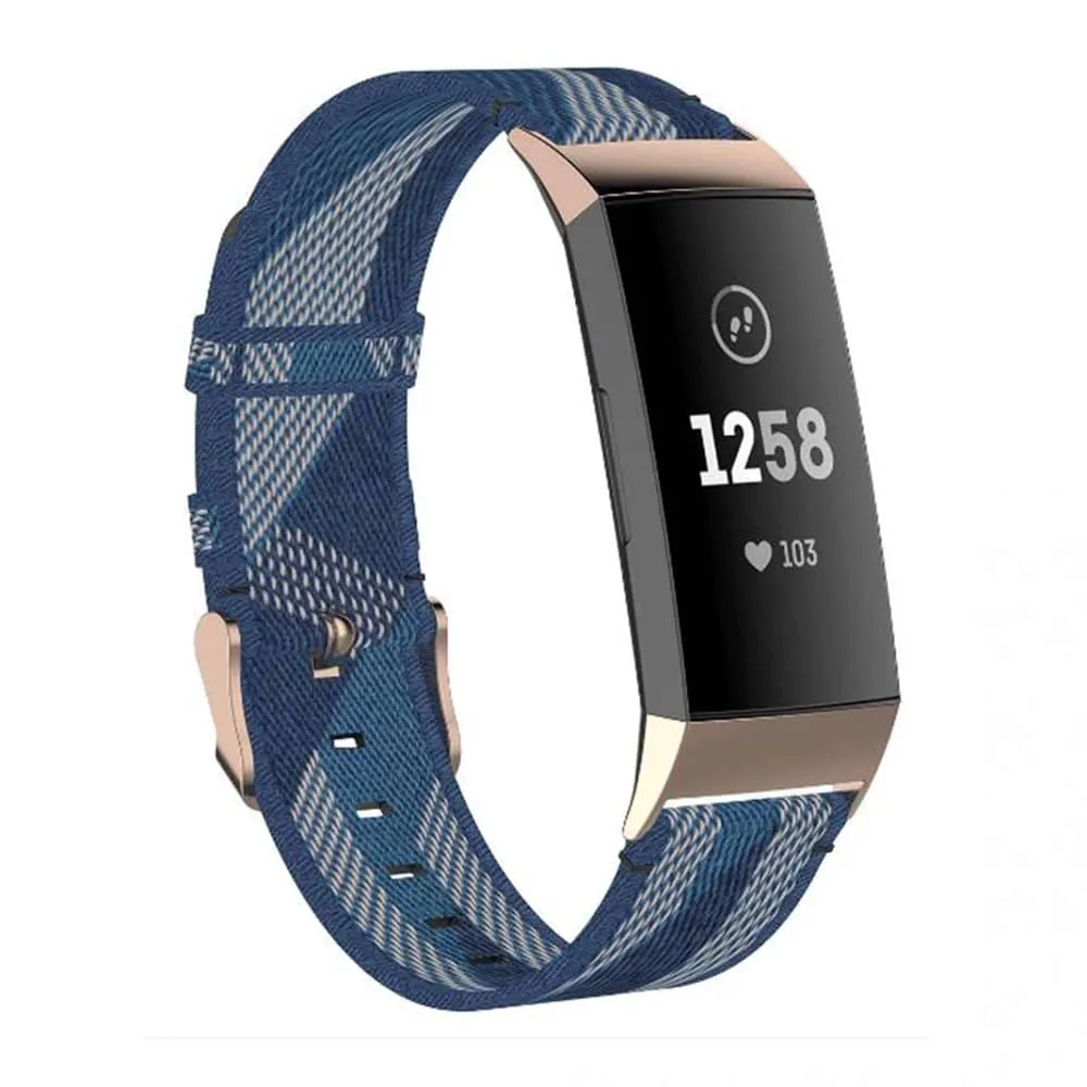 Nylon Band for Fitbit Charge 3/SE/4 - Navy stripe