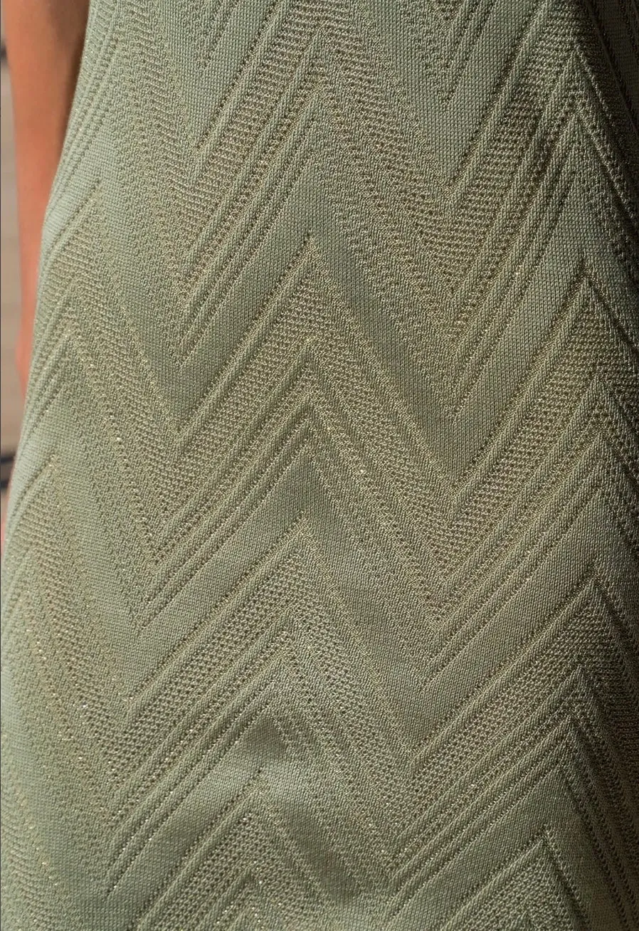 Olive gold thread Knit V-neck Dress