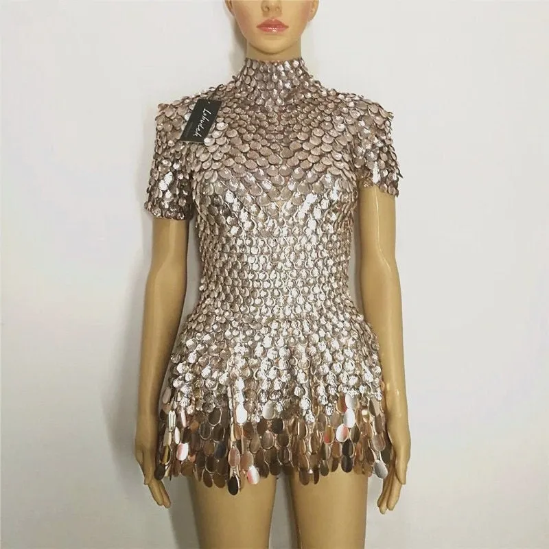 Party Outfit Bodysuit Metallic Mini Dress Party Dress
