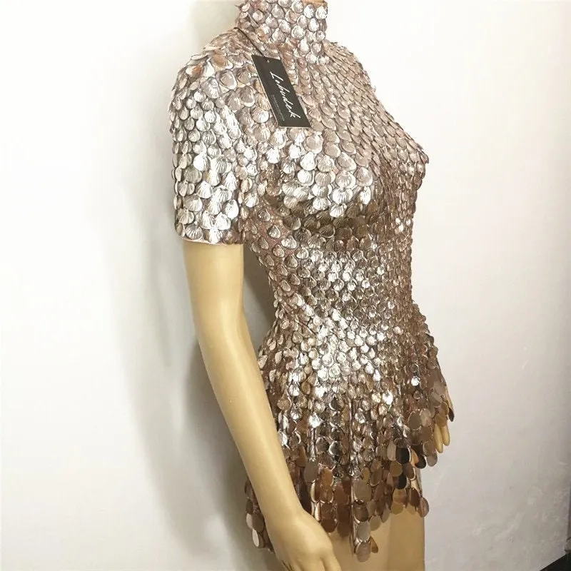 Party Outfit Bodysuit Metallic Mini Dress Party Dress
