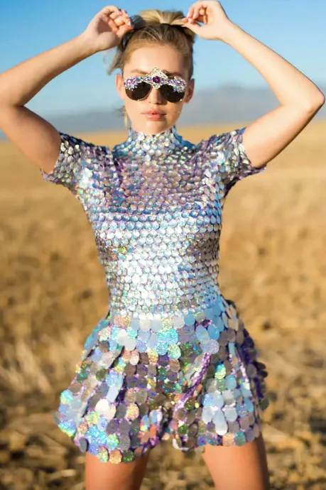 Party Outfit Bodysuit Metallic Mini Dress Party Dress