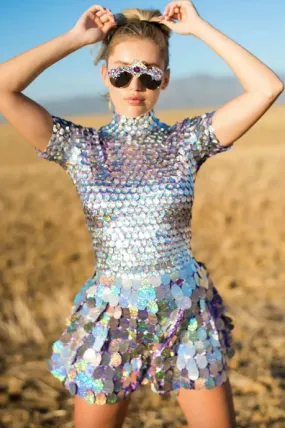 Party Outfit Bodysuit Metallic Mini Dress Party Dress