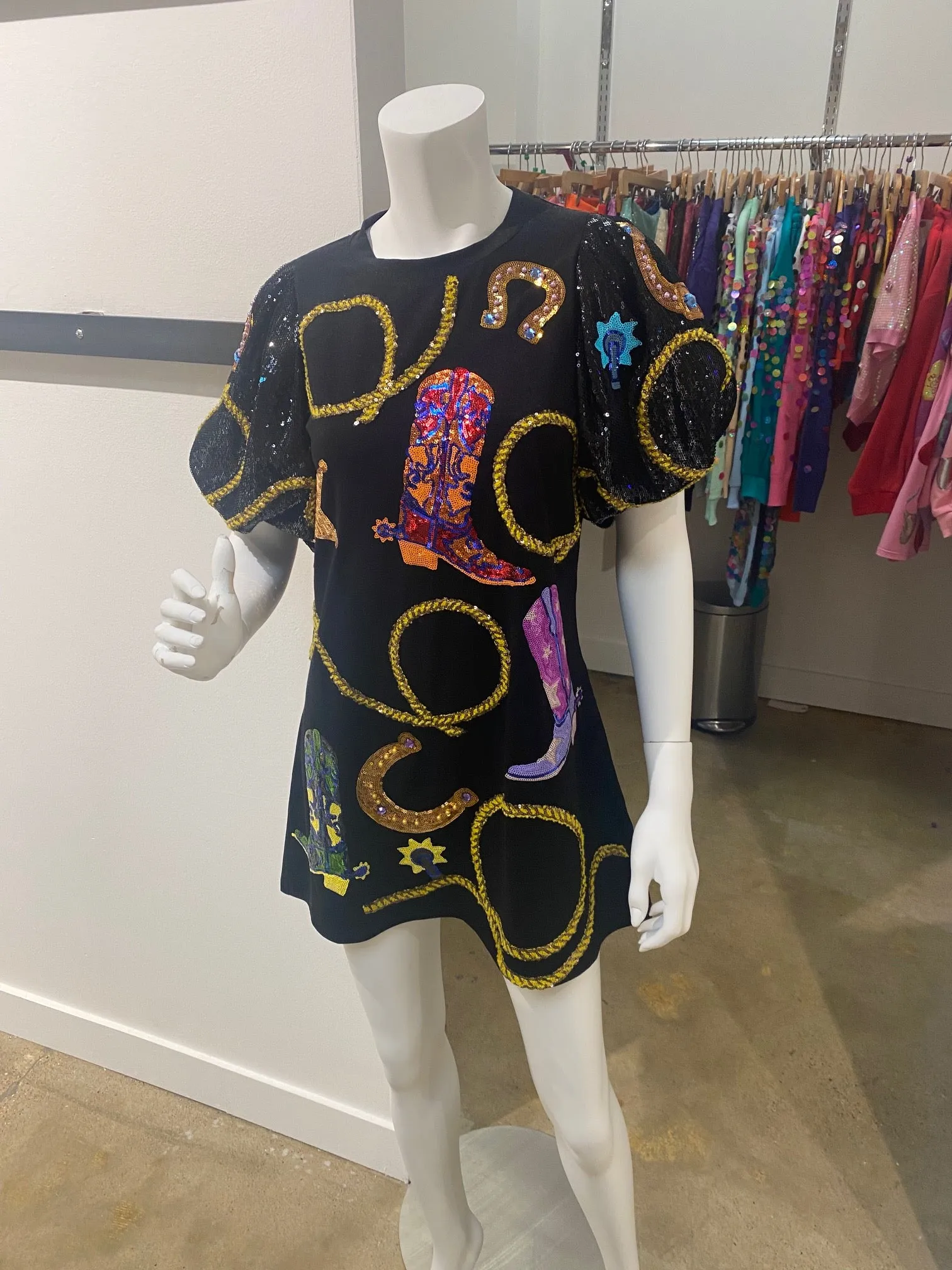 Queen of Sparkles Black Cowgirl Icon Poof Sleeve Dress