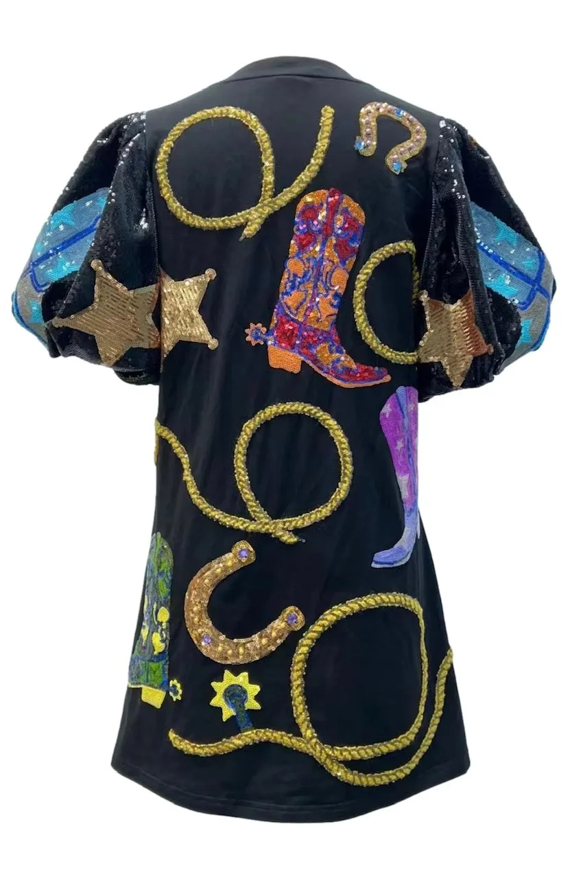 Queen of Sparkles Black Cowgirl Icon Poof Sleeve Dress