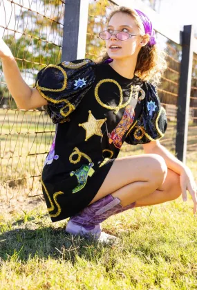 Queen of Sparkles Black Cowgirl Icon Poof Sleeve Dress