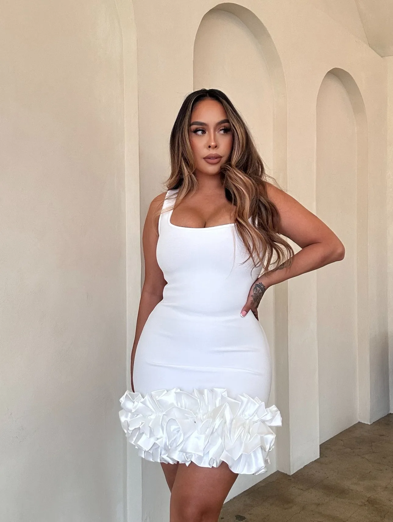"Callie" Peplum Bandage Dress - White