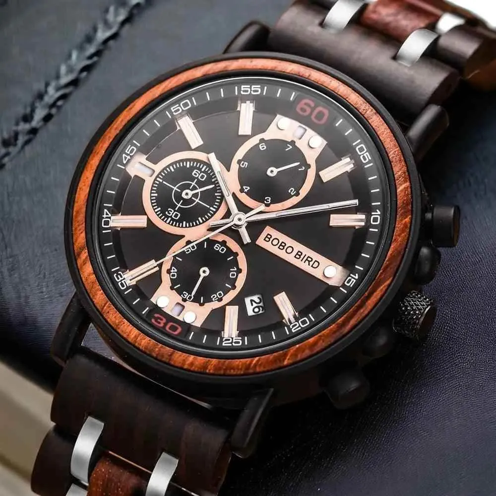 S18 Simple Wooden Watch: Stylish Chronograph for Men