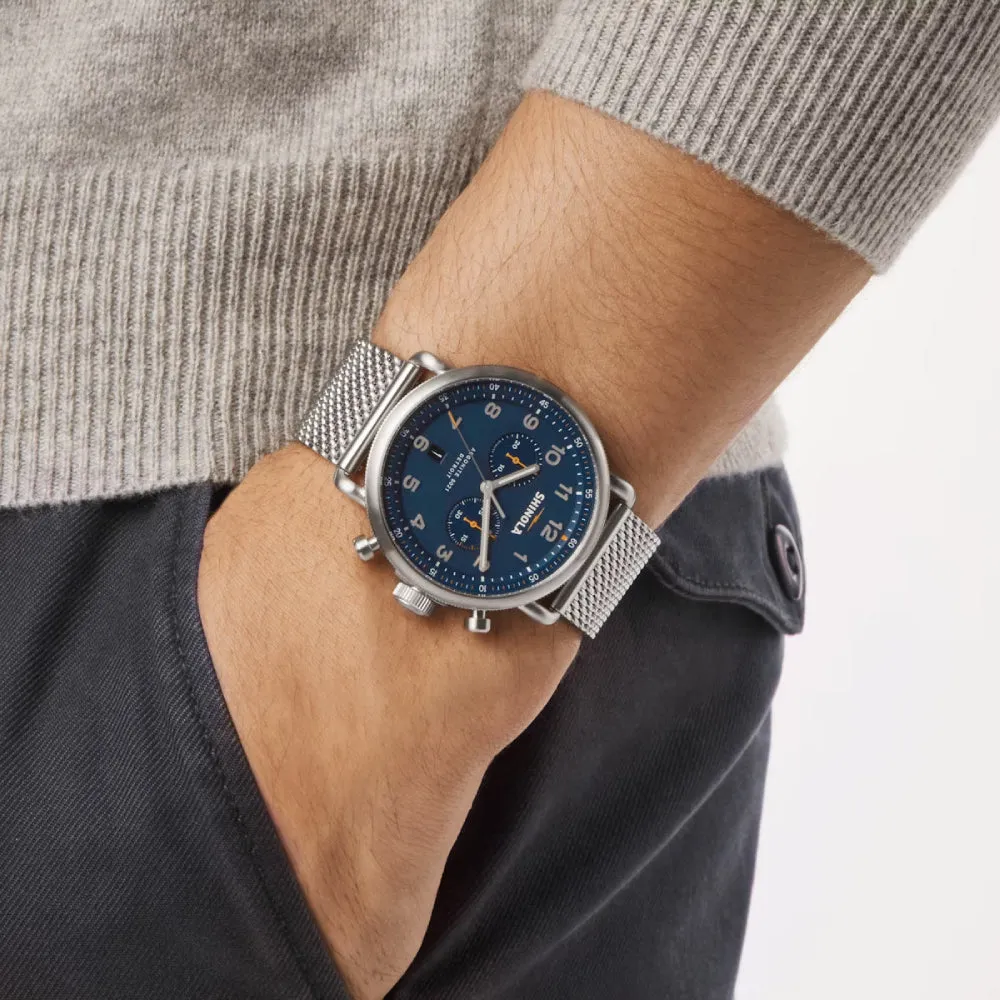 Shinola The Canfield Chrono Model C56 Silver Chronograph Watch - Blue Dial
