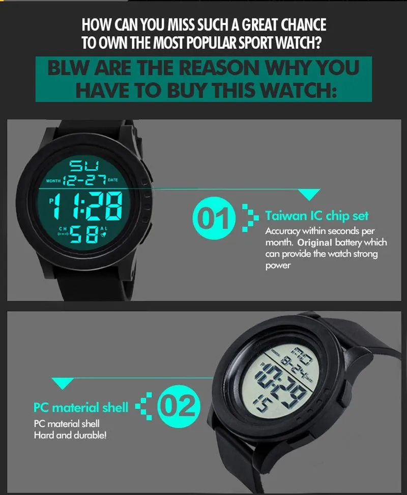 Sidiou Group Fashion LED 50m Waterproof Men's Digital Wristwatches Automatic Date Outdoor Sports Watch Male Smart Business Electronic Watches