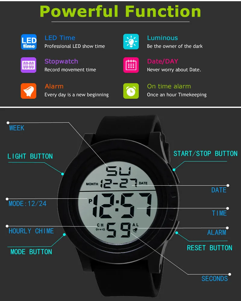 Sidiou Group Fashion LED 50m Waterproof Men's Digital Wristwatches Automatic Date Outdoor Sports Watch Male Smart Business Electronic Watches
