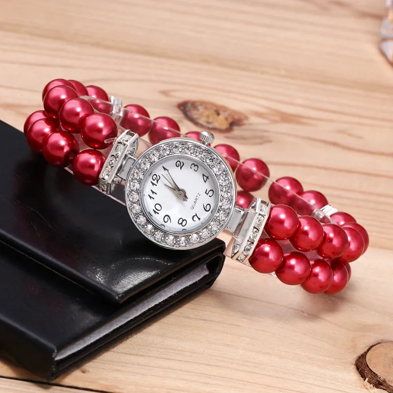 Sidiou Group Women Watches Simulated Pearl Rhinestone Luxury Elegant Wrist Band Bracelet Jewelry Gifts Promotional Watch Ladies Quartz Watch