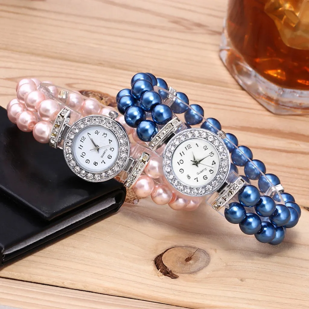 Sidiou Group Women Watches Simulated Pearl Rhinestone Luxury Elegant Wrist Band Bracelet Jewelry Gifts Promotional Watch Ladies Quartz Watch