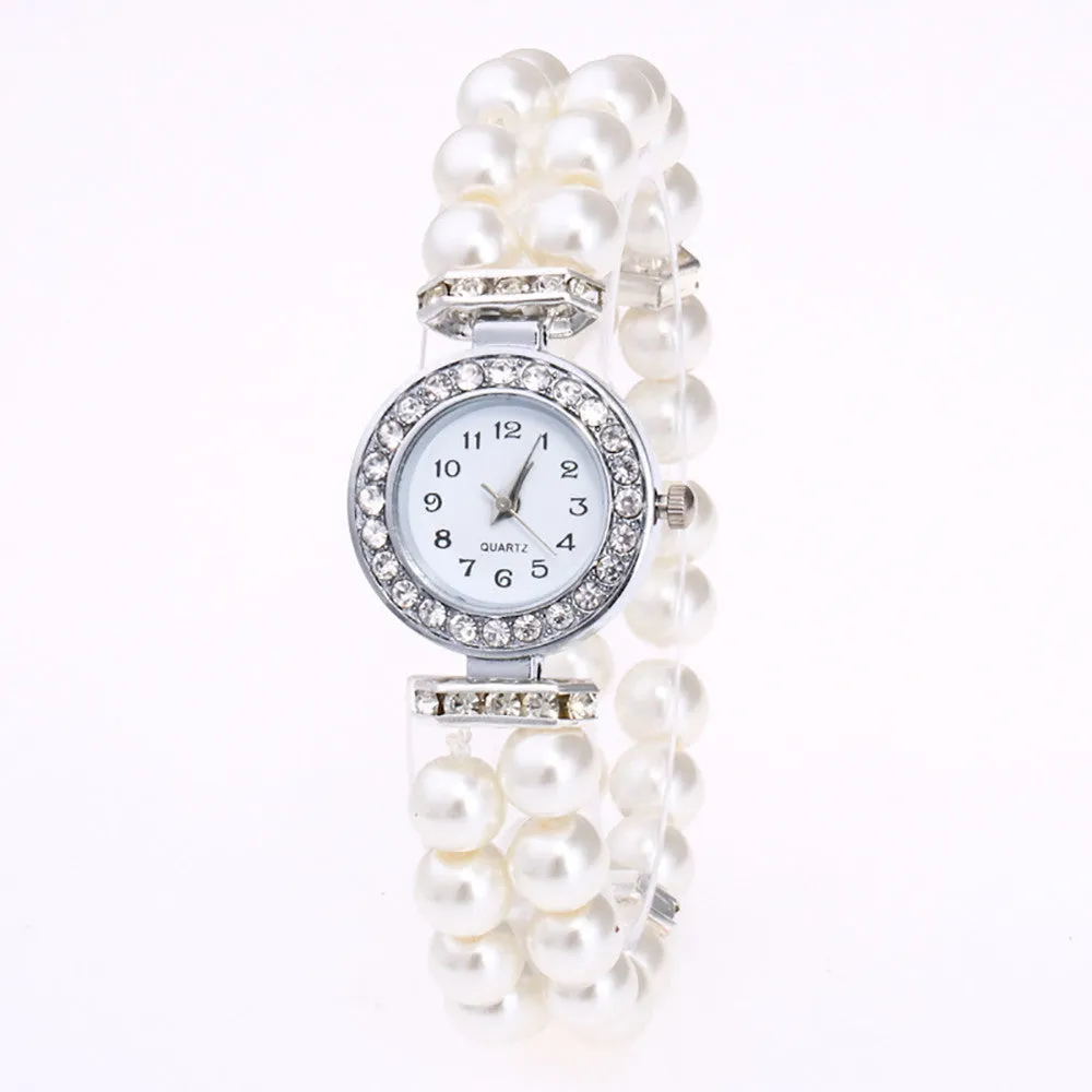 Sidiou Group Women Watches Simulated Pearl Rhinestone Luxury Elegant Wrist Band Bracelet Jewelry Gifts Promotional Watch Ladies Quartz Watch