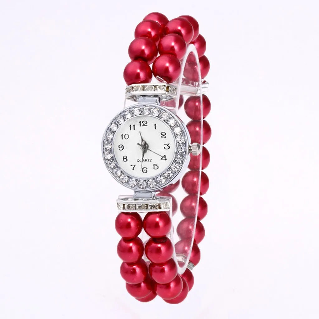Sidiou Group Women Watches Simulated Pearl Rhinestone Luxury Elegant Wrist Band Bracelet Jewelry Gifts Promotional Watch Ladies Quartz Watch