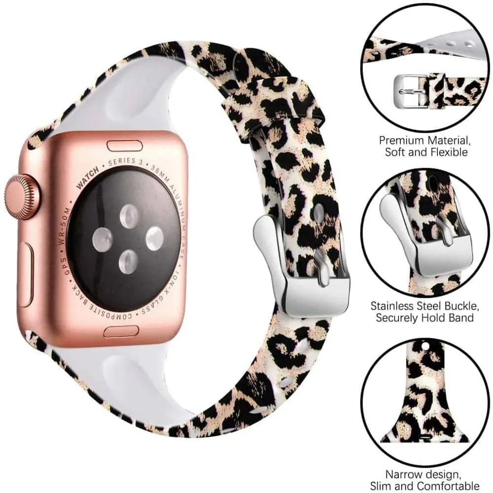 Slim Style Silicone Strap for 38/40/41mm Apple Watch- Leopard- S/M