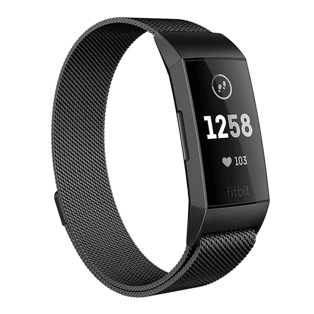 Stainless Steel Milanese Loop Strap Fitbit Charge 3/4, Sense M/L Black