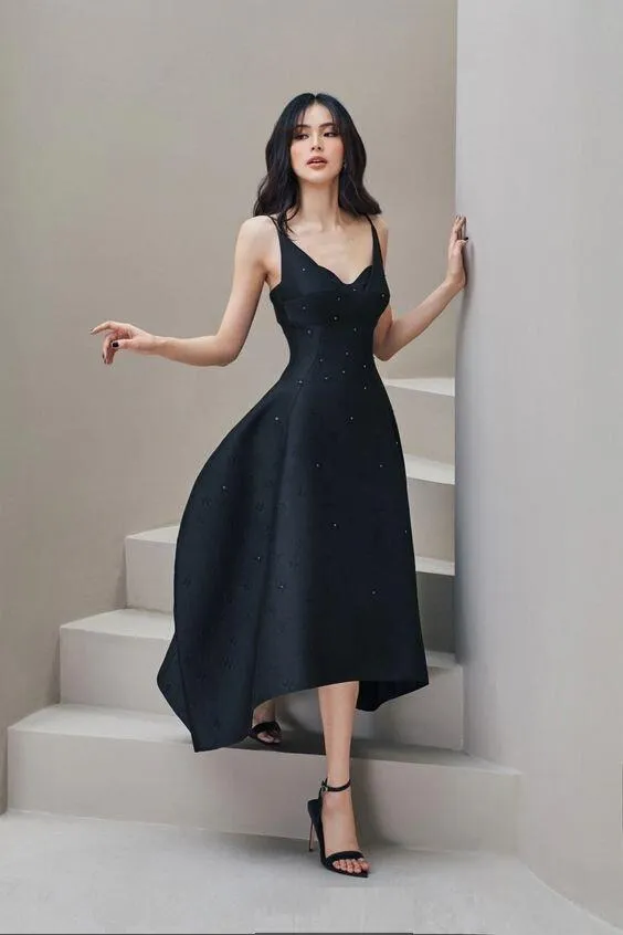 Star jeweled cocktail lbd midi dress - Priscal
