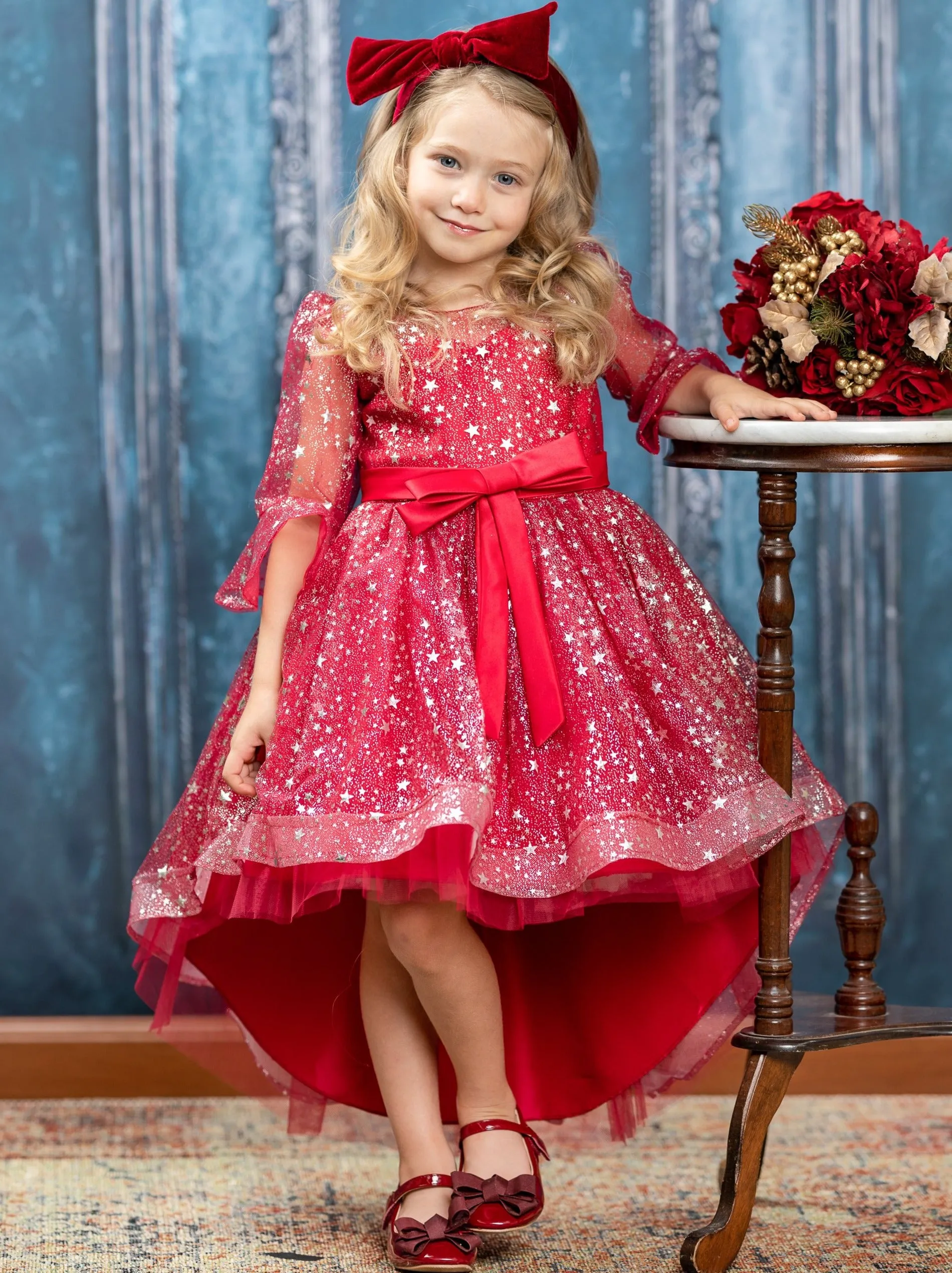 Starry Skies Cranberry Hi-Lo Sparkle Dress