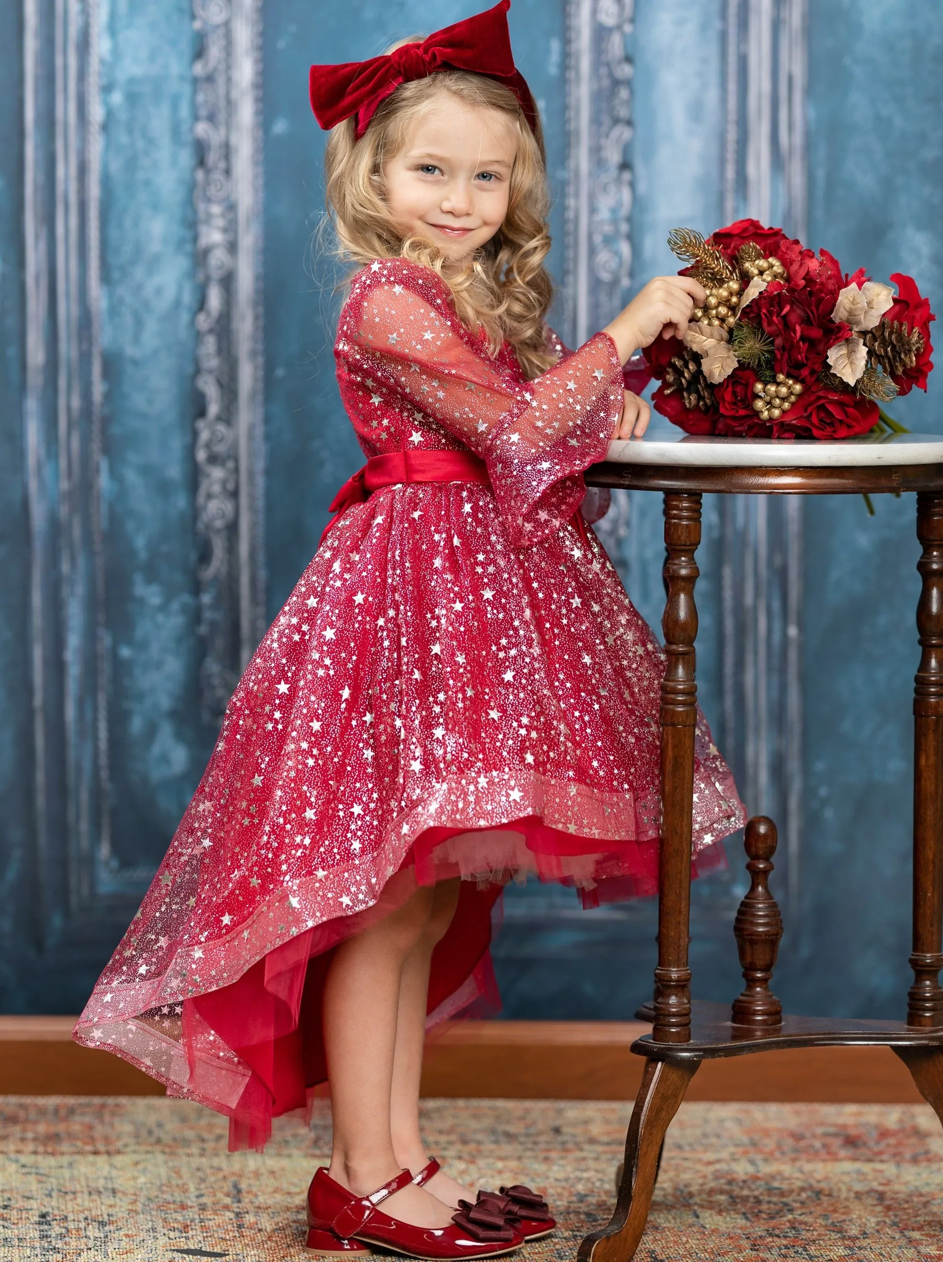 Starry Skies Cranberry Hi-Lo Sparkle Dress