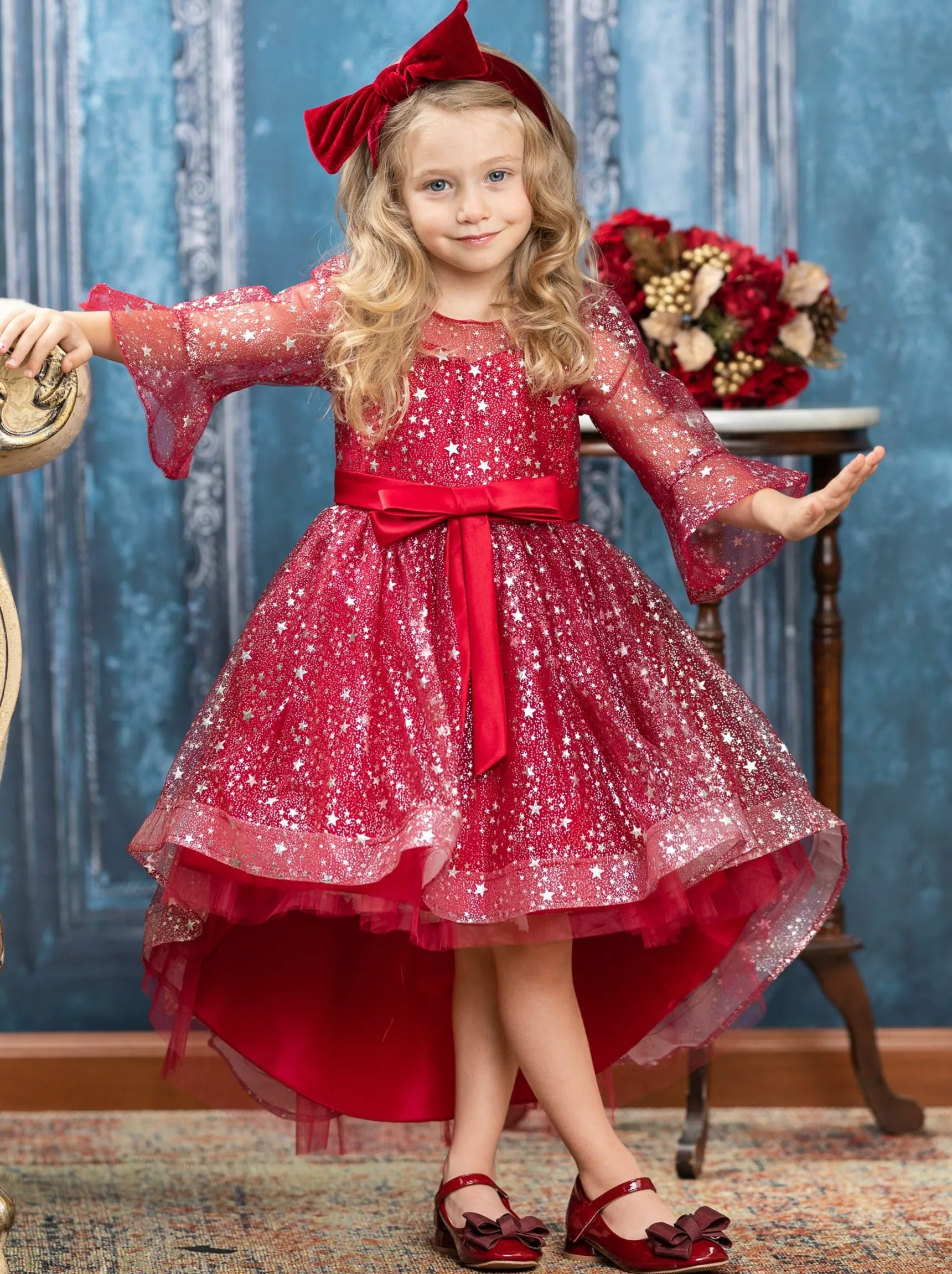 Starry Skies Cranberry Hi-Lo Sparkle Dress