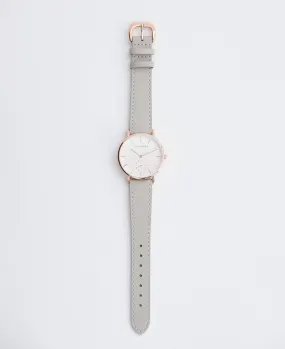The Classic: Rose Gold Case / White Dial / Light Grey Leather