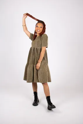 Tiered Midi Dress In Gold Sparkle Fabric