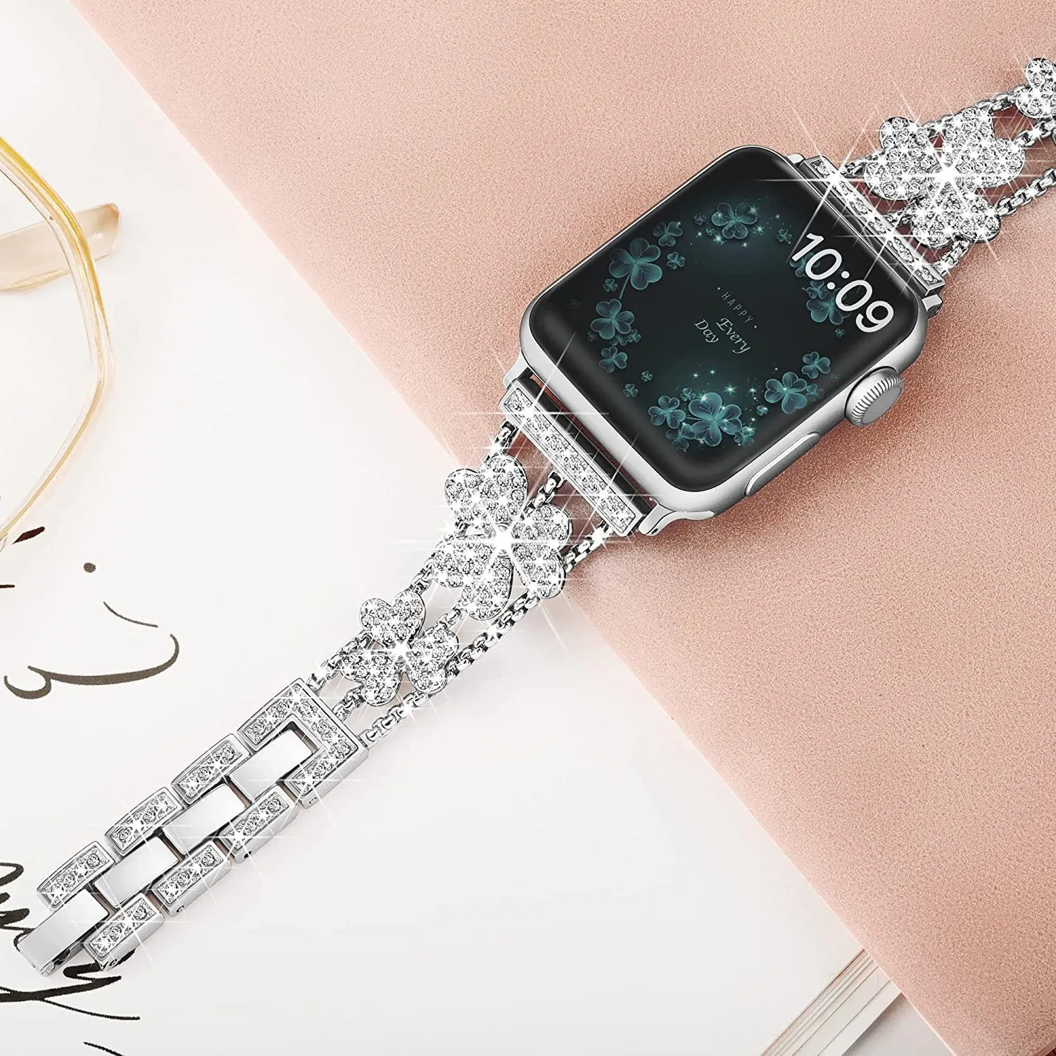 Tikband Stylish Clover Diamond Watch Band For Apple Watch