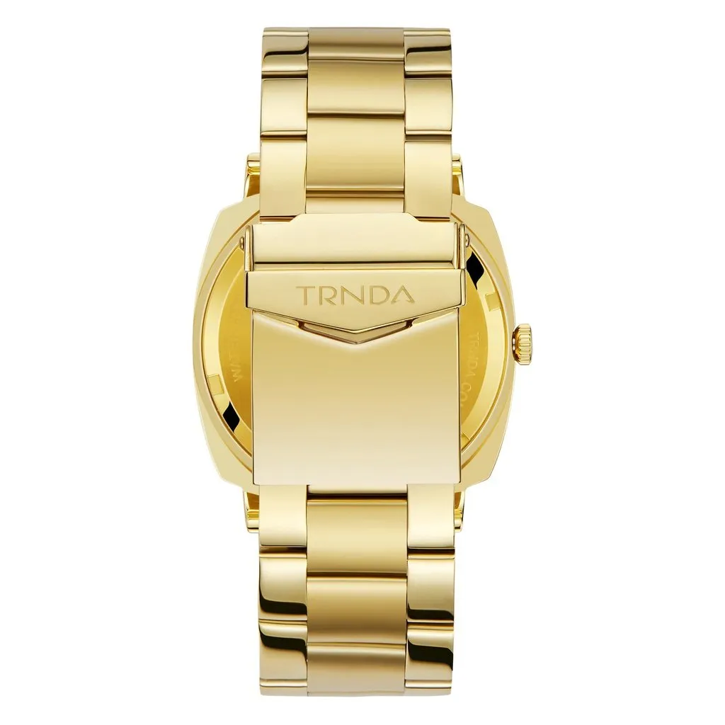 TRNDA STAINLESS STEEL SQUARE GOLD WATCH - TIMELESS BLACK DIAL MEN'S FASHION STATEMENT