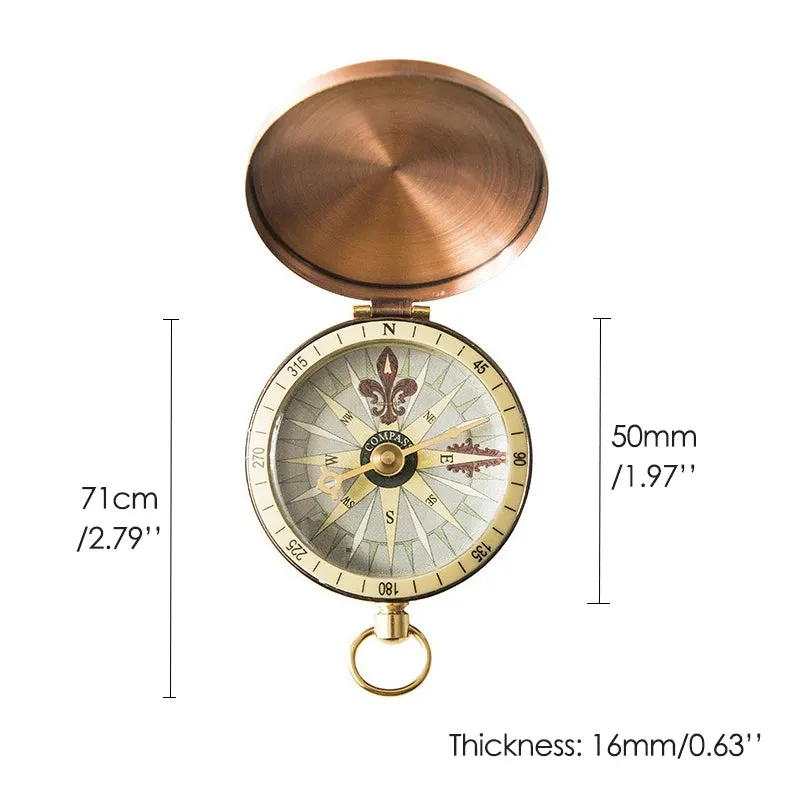 Vintage Pocket Watch Compass with Automatic Flip Lid for Outdoor Backpacking