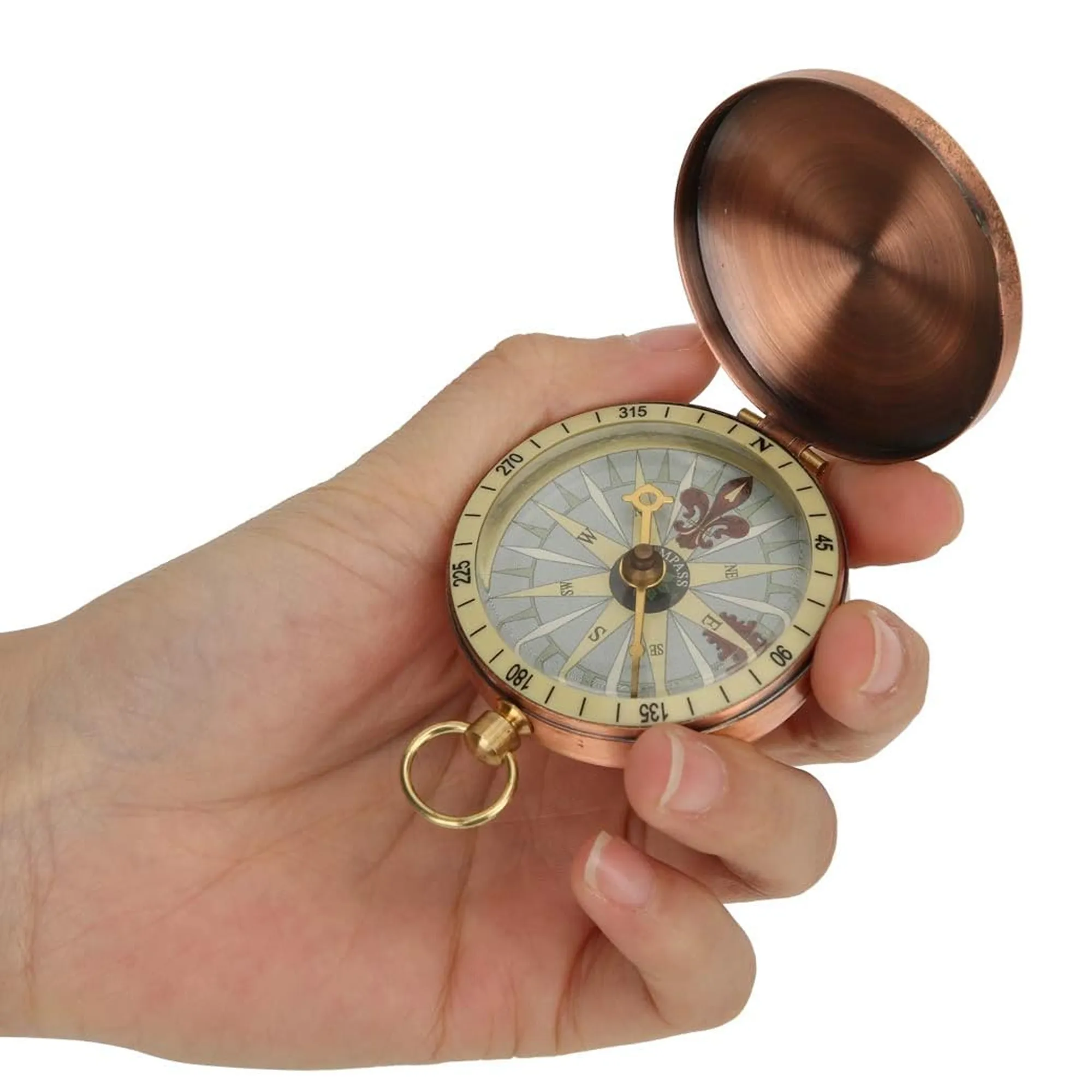 Vintage Pocket Watch Compass with Automatic Flip Lid for Outdoor Backpacking