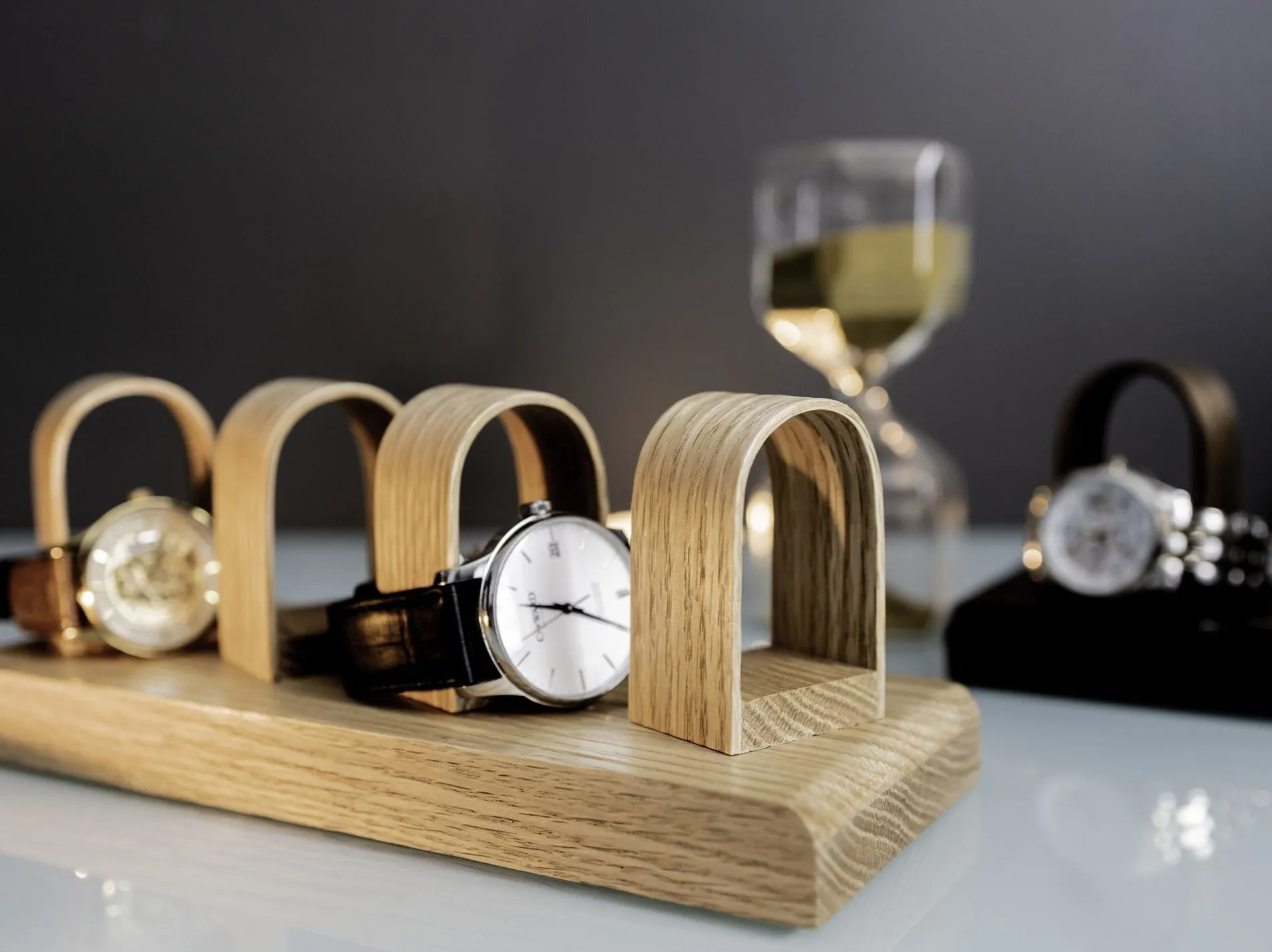 Watch Stand Display Holds 4 - Oak