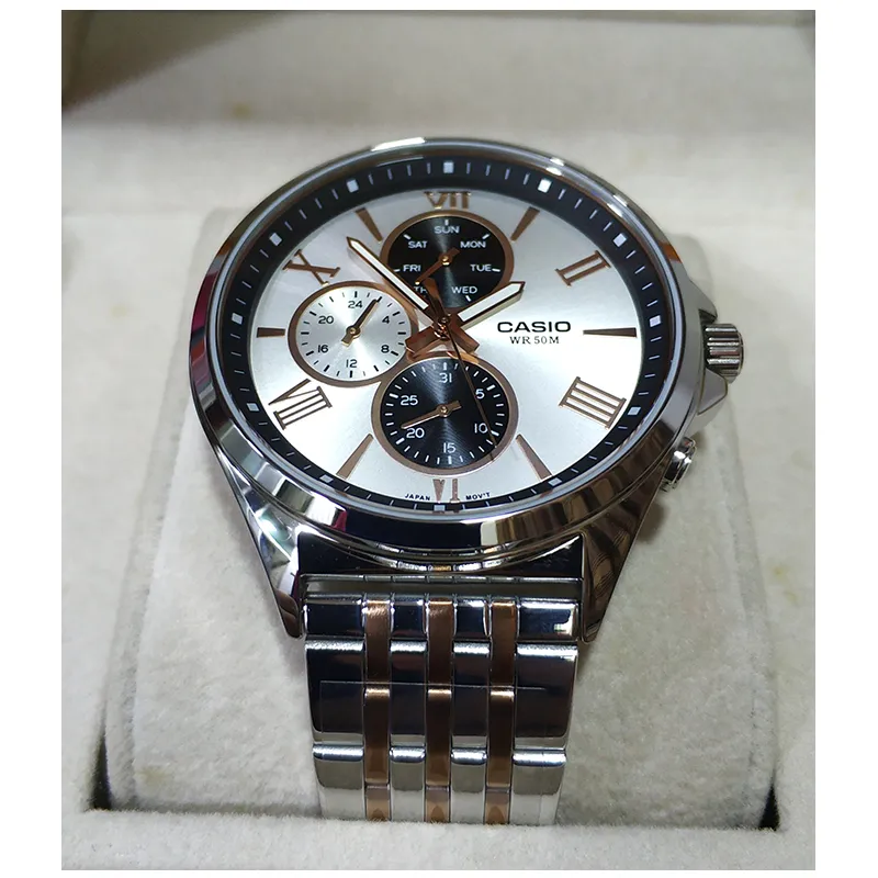 WW0538 Casio Enticer Multifunction Stainless Steel Chain Watch MTP-E316RG-7AVDF