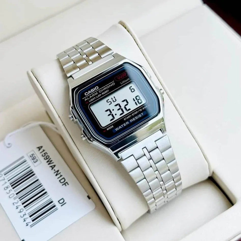 WW1063 Casio Vintage Digital Silver Chain Watch A159WA-N1DF
