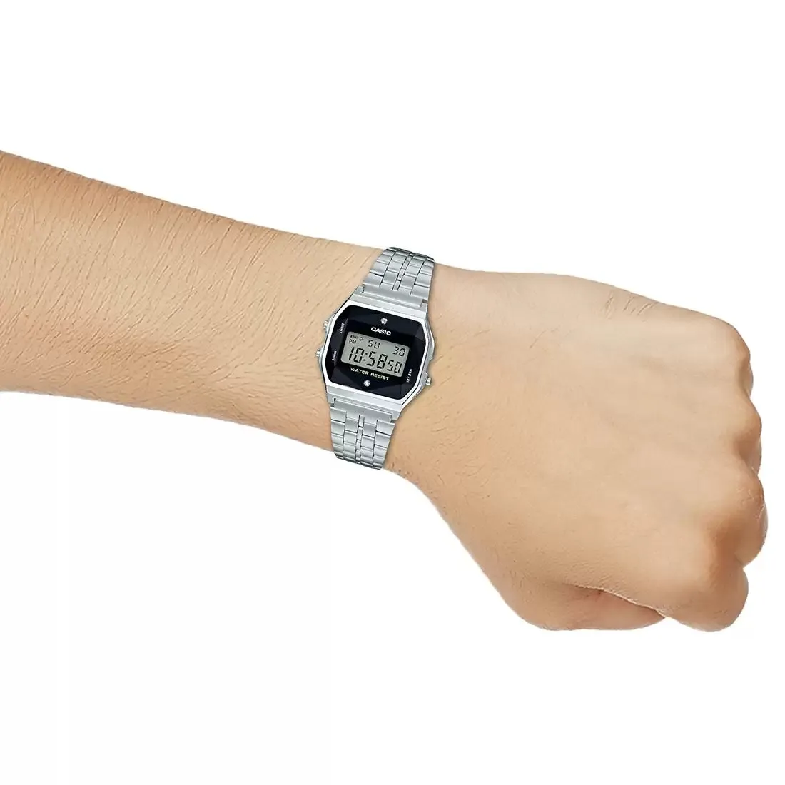 WW1394 Casio Vintage Diamond Digital Silver Chain Watch A159WAD-1DF