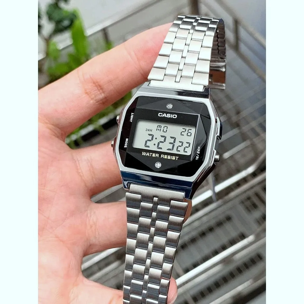 WW1394 Casio Vintage Diamond Digital Silver Chain Watch A159WAD-1DF