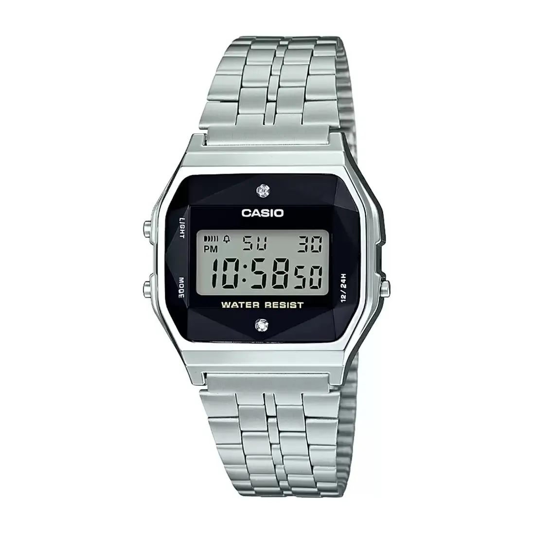 WW1394 Casio Vintage Diamond Digital Silver Chain Watch A159WAD-1DF