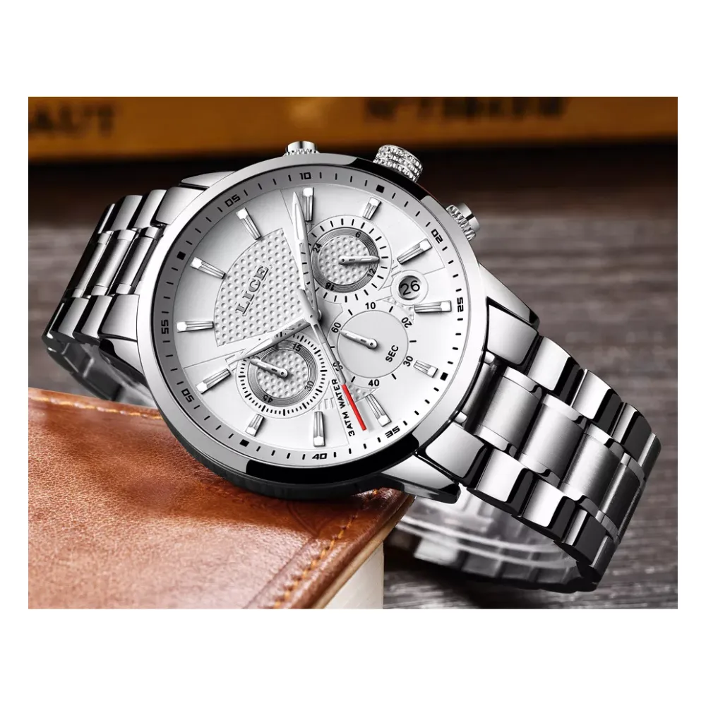 WW1757 Lige Chronograph Stainless Steel Silver Chain Watch 9866