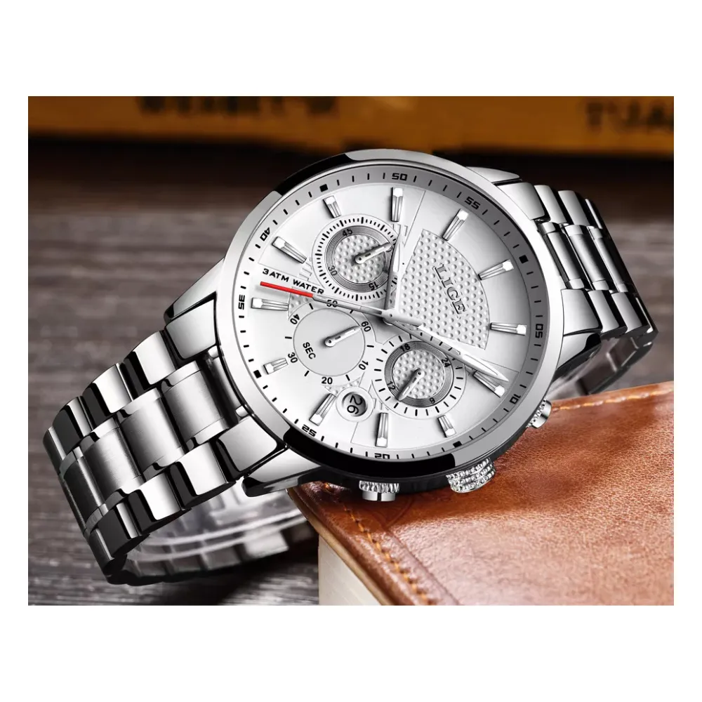 WW1757 Lige Chronograph Stainless Steel Silver Chain Watch 9866