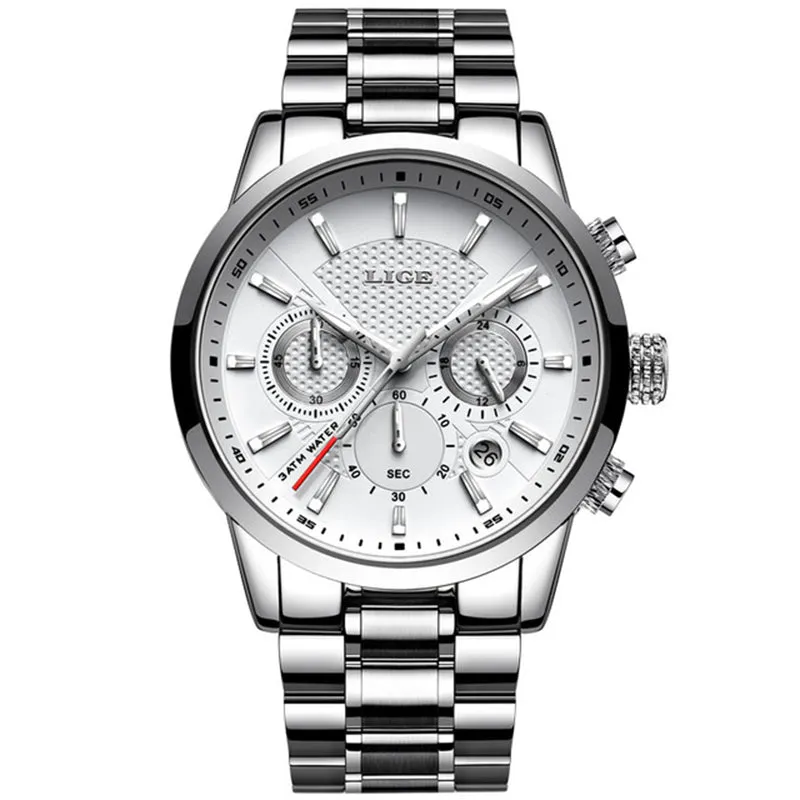 WW1757 Lige Chronograph Stainless Steel Silver Chain Watch 9866