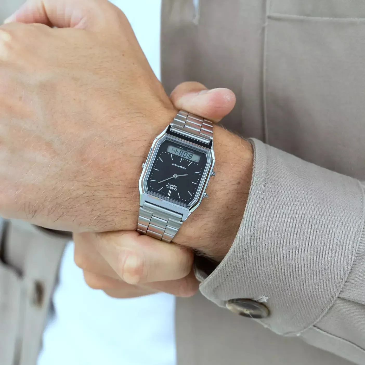 WW1824 Casio Vintage Dual Time Silver Chain Watch AQ-230A-1DMQ