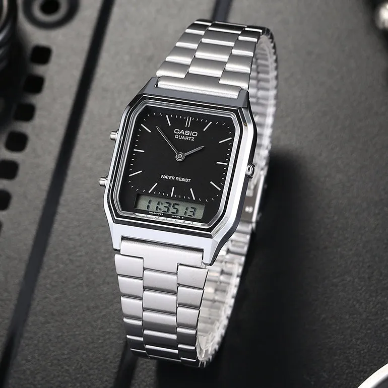 WW1824 Casio Vintage Dual Time Silver Chain Watch AQ-230A-1DMQ
