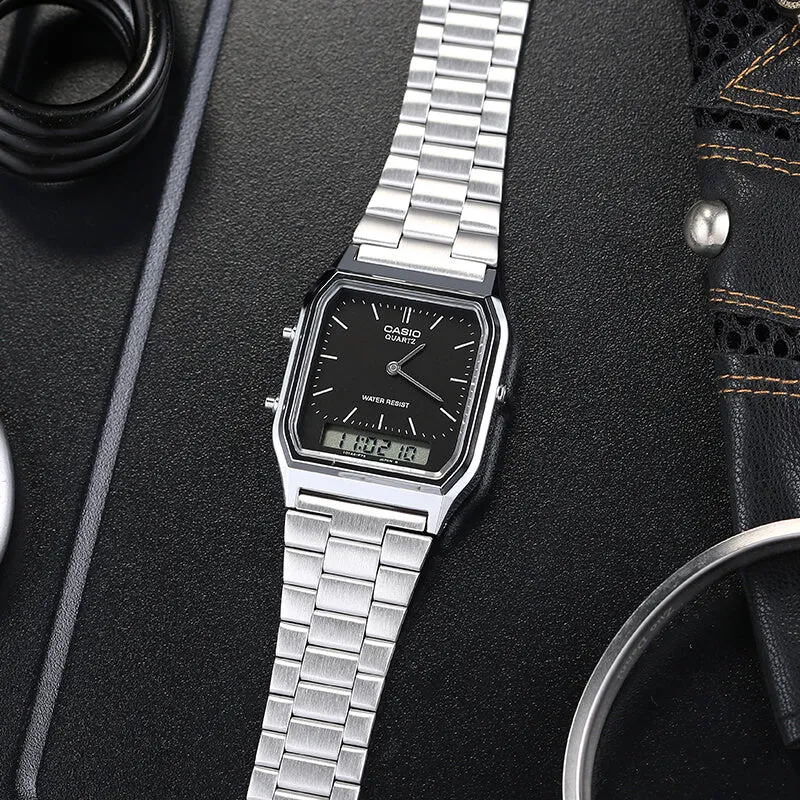 WW1824 Casio Vintage Dual Time Silver Chain Watch AQ-230A-1DMQ