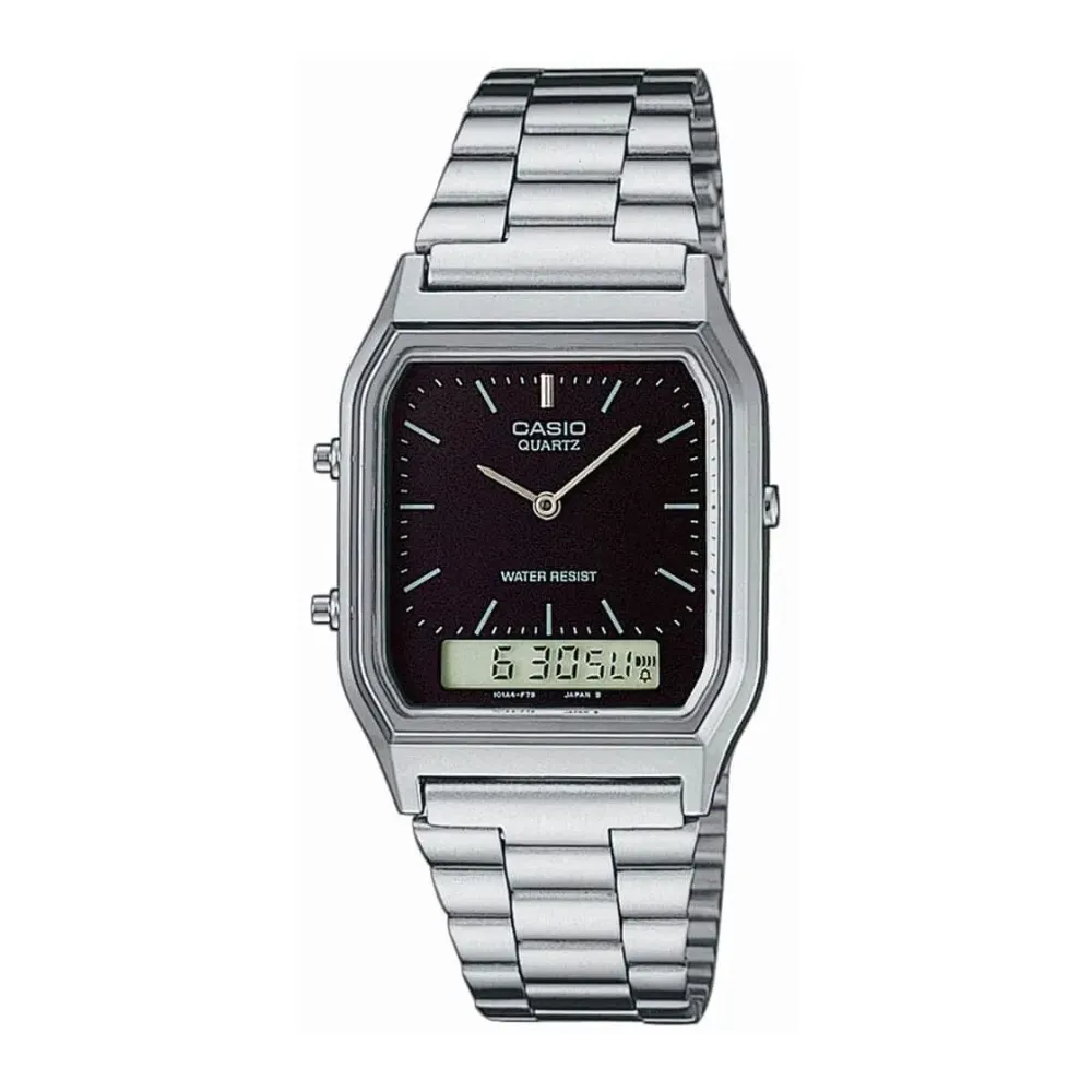 WW1824 Casio Vintage Dual Time Silver Chain Watch AQ-230A-1DMQ