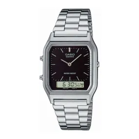 WW1824 Casio Vintage Dual Time Silver Chain Watch AQ-230A-1DMQ